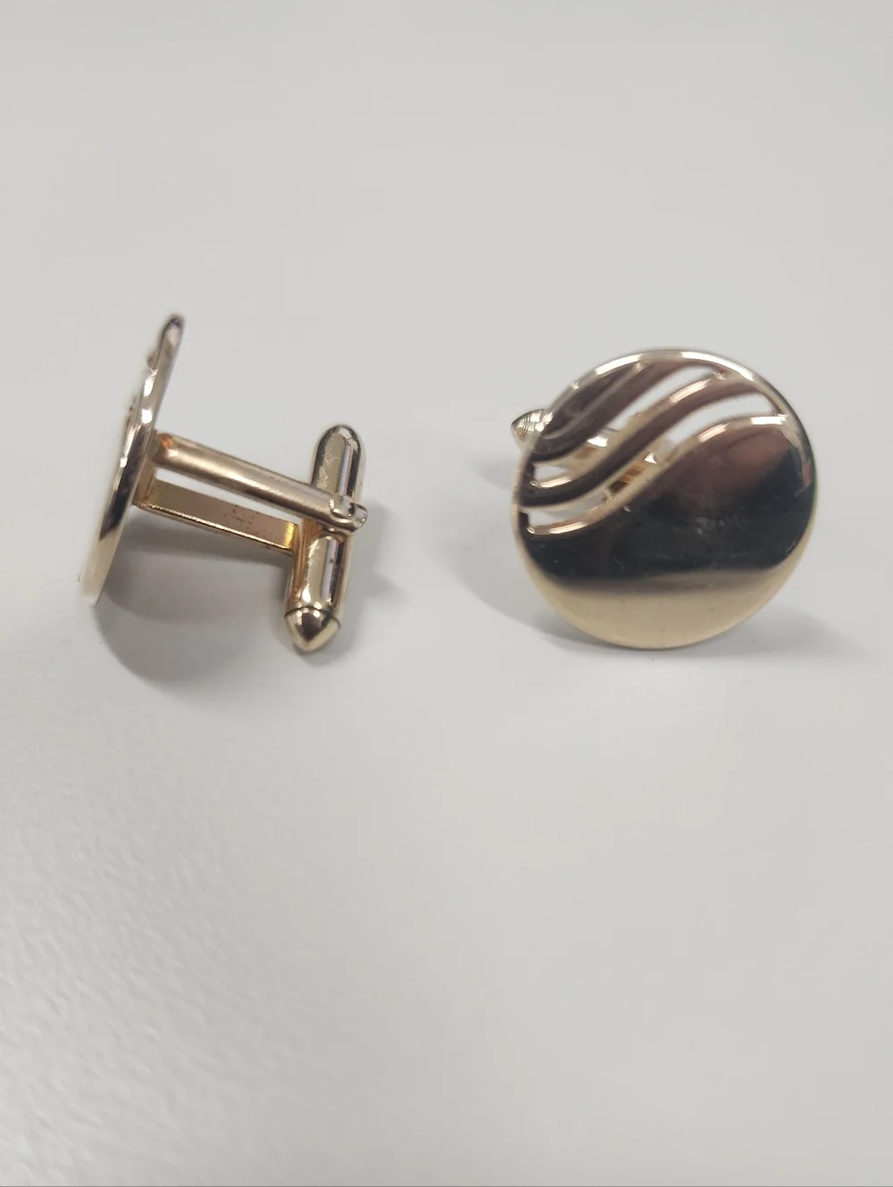 Gold-Tone Round Cuff links with Wave Accent - Men Accessories